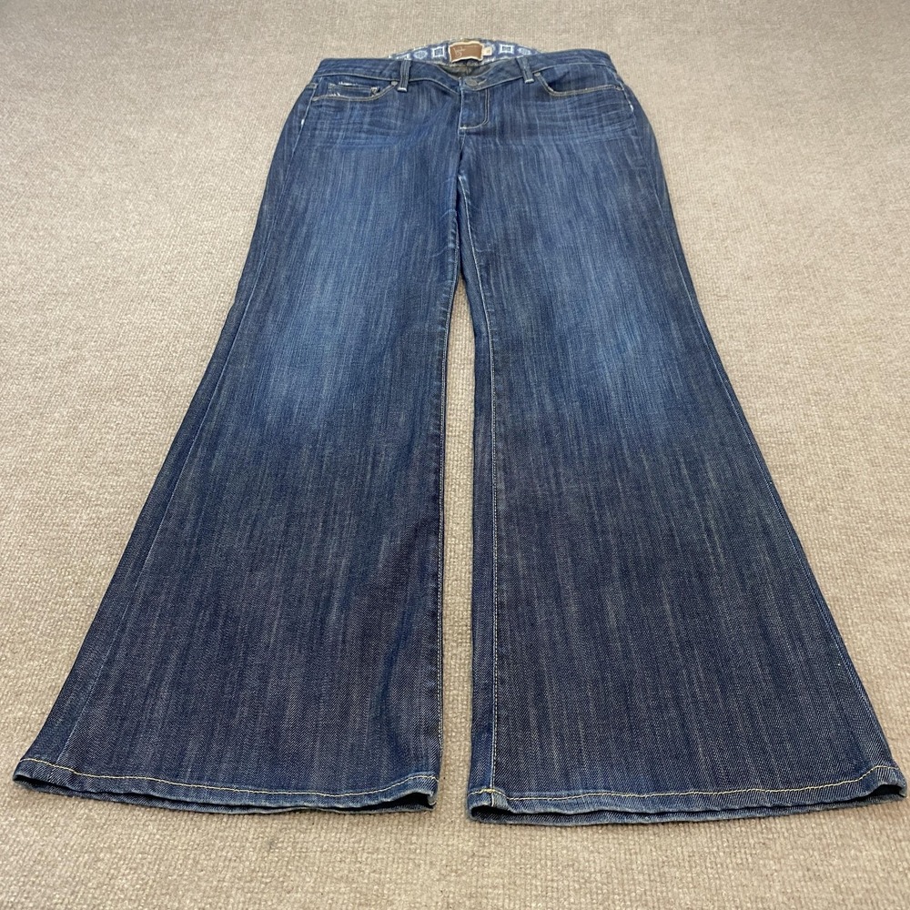 Paige Robertson Wide Leg‎ Jeans Womens 35 Blue VTG Y2K Stretch Distressed Denim